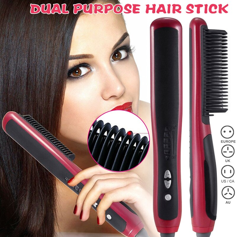 2-in-1 Hair Straightener & Curler Comb – Ceramic Styling Brush for Men & Women