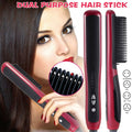 2-in-1 Hair Straightener & Curler Comb – Ceramic Styling Brush for Men & Women