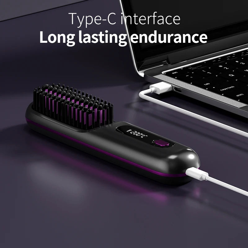 Wireless Hair Straightener Comb – Portable Digital Temperature Hair Styling Brush