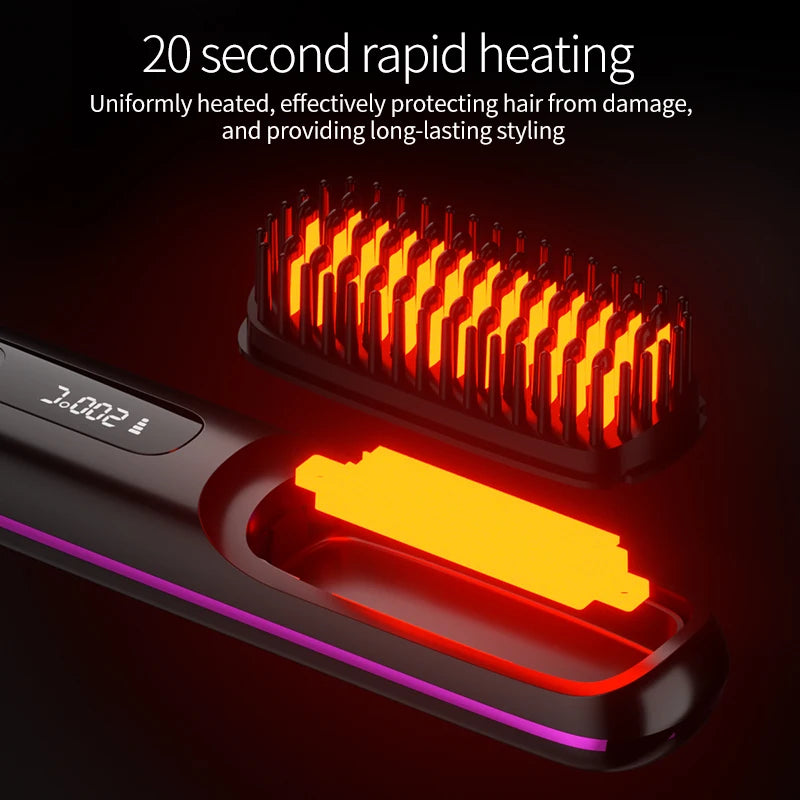 Wireless Hair Straightener Comb – Portable Digital Temperature Hair Styling Brush