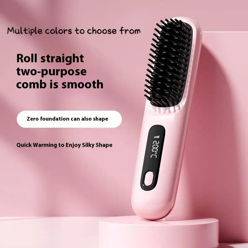 Wireless Hair Straightener Comb – Portable Digital Temperature Hair Styling Brush