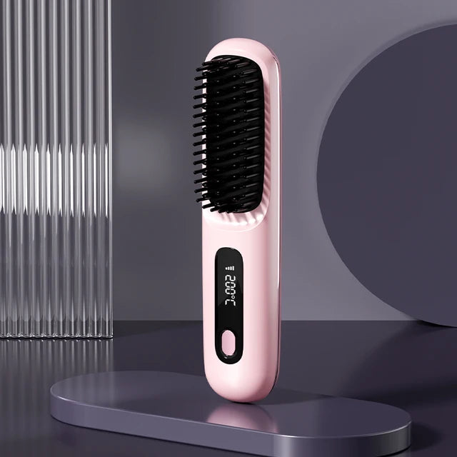 Wireless Hair Straightener Comb – Portable Digital Temperature Hair Styling Brush