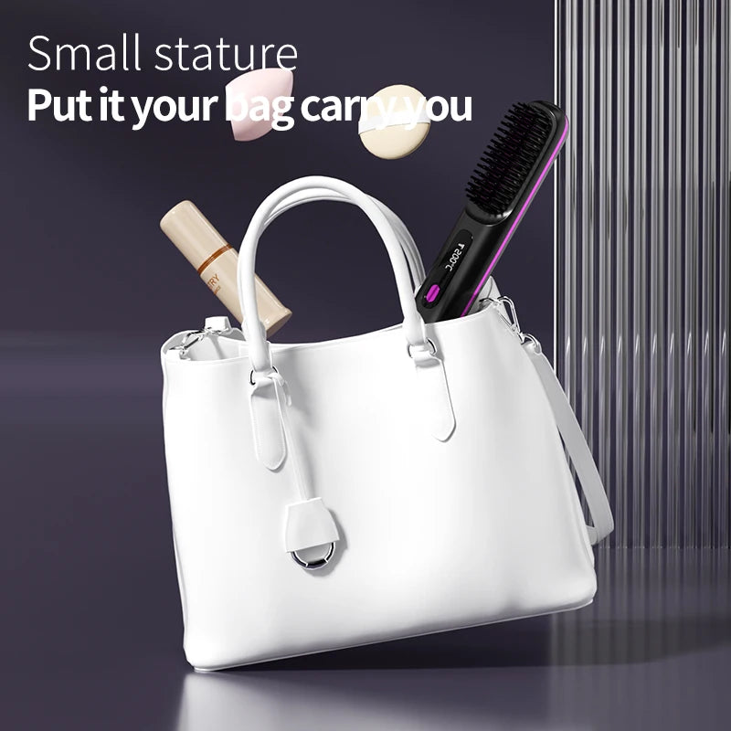 Wireless Hair Straightener Comb – Portable Digital Temperature Hair Styling Brush