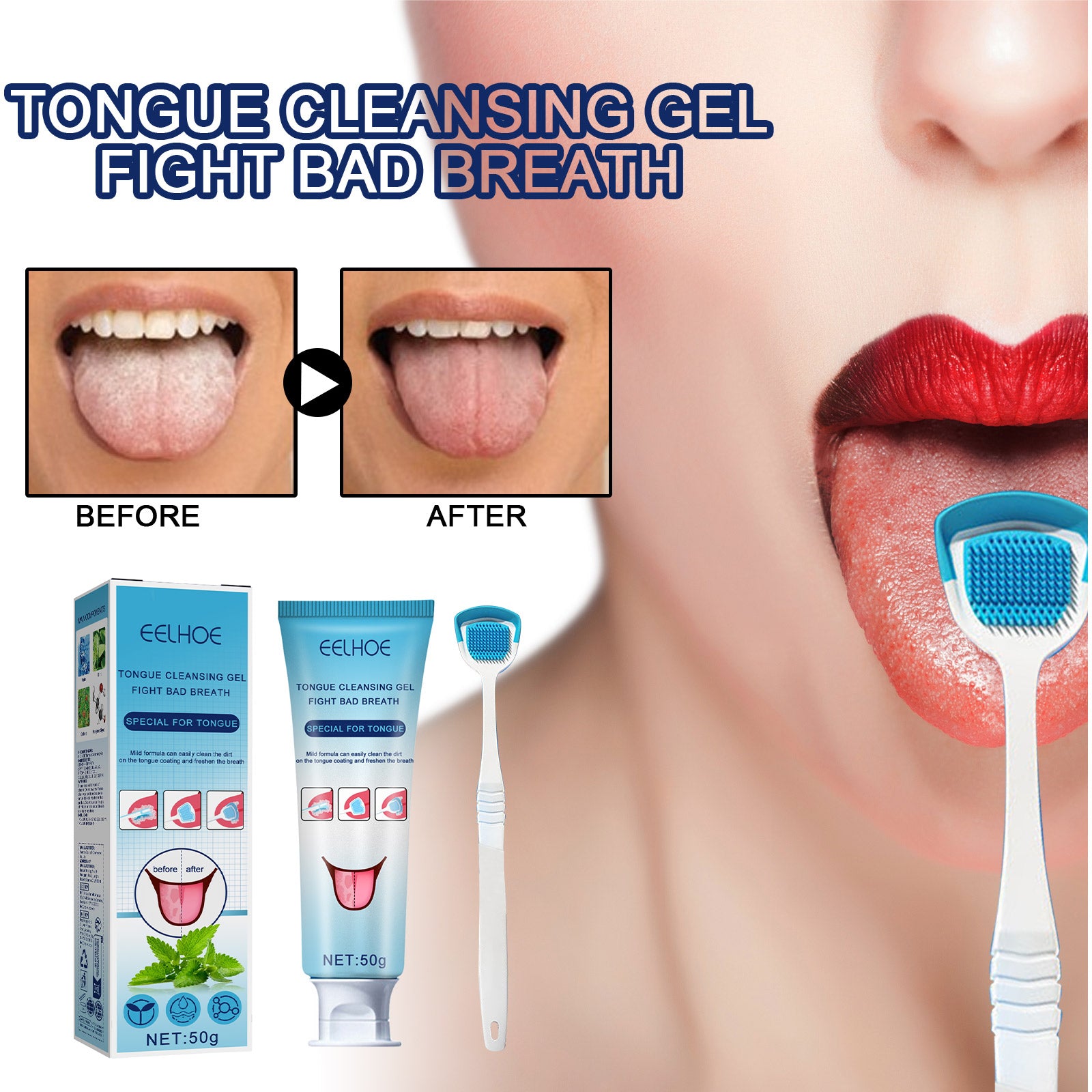 Tongue Coating Cleansing Gel – Fresh Breath & Oral Care with Brush