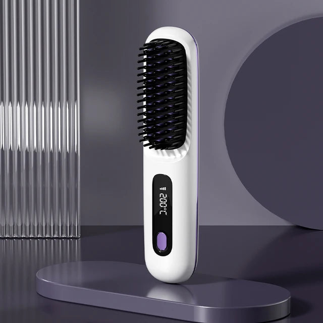 Wireless Hair Straightener Comb – Portable Digital Temperature Hair Styling Brush