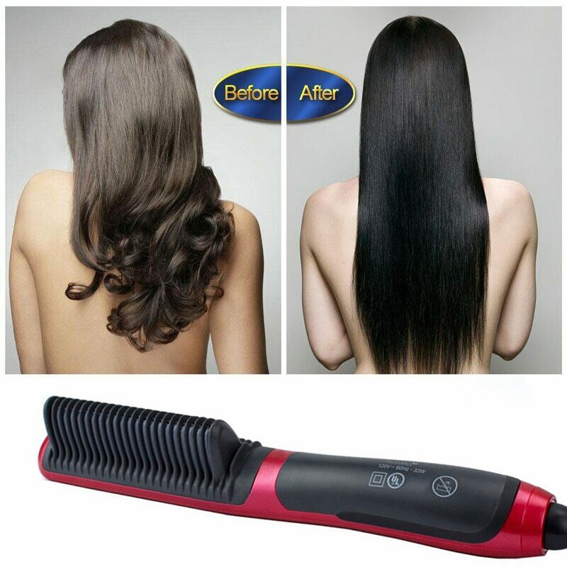 2-in-1 Hair Straightener & Curler Comb – Ceramic Styling Brush for Men & Women