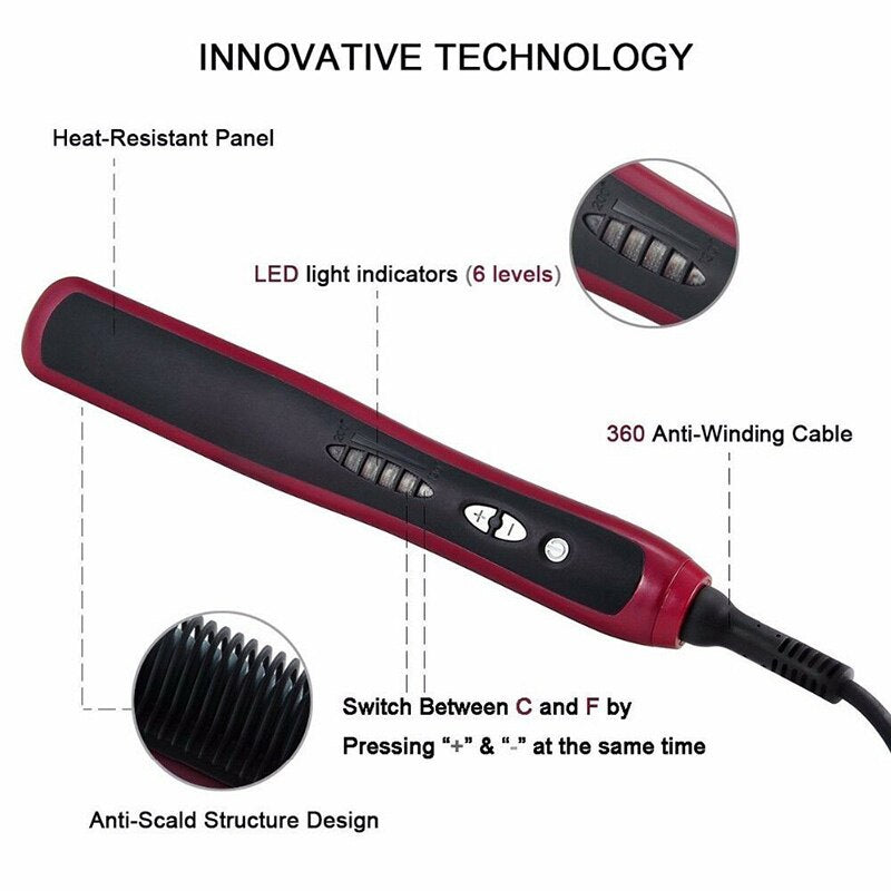 2-in-1 Hair Straightener & Curler Comb – Ceramic Styling Brush for Men & Women